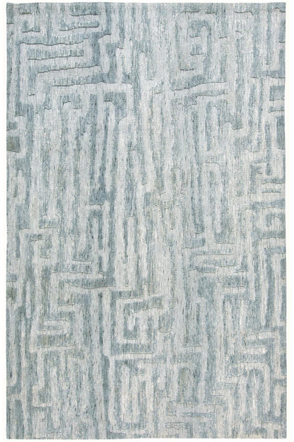 4' X 6' Blue Ivory And Gray Geometric Stain Resistant Area Rug