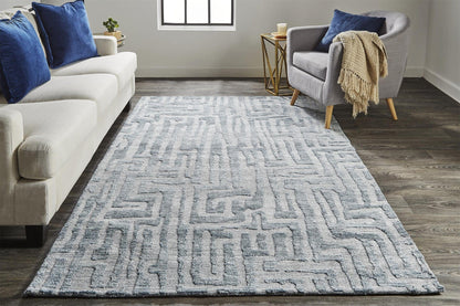 4' X 6' Blue Ivory And Gray Geometric Stain Resistant Area Rug