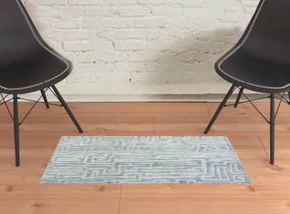 4' X 6' Blue Ivory And Gray Geometric Stain Resistant Area Rug