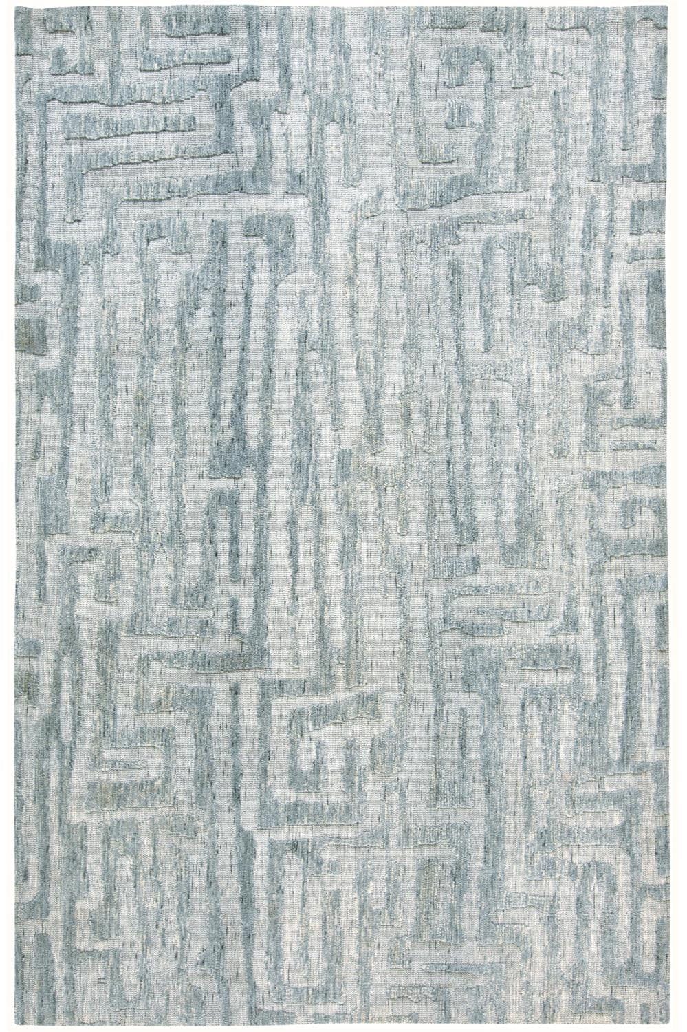 4' X 6' Blue Ivory And Gray Geometric Stain Resistant Area Rug