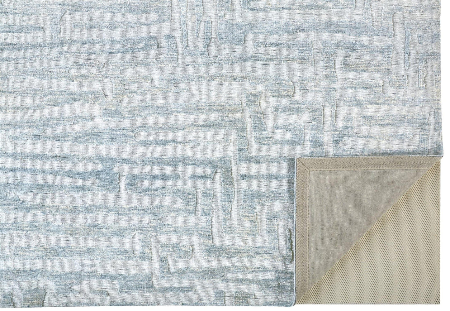 4' X 6' Blue Ivory And Gray Geometric Stain Resistant Area Rug