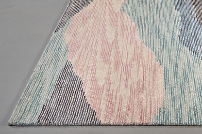 4' X 6' Pink Green And Blue Wool Abstract Tufted Handmade Area Rug