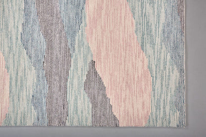 4' X 6' Pink Green And Blue Wool Abstract Tufted Handmade Area Rug