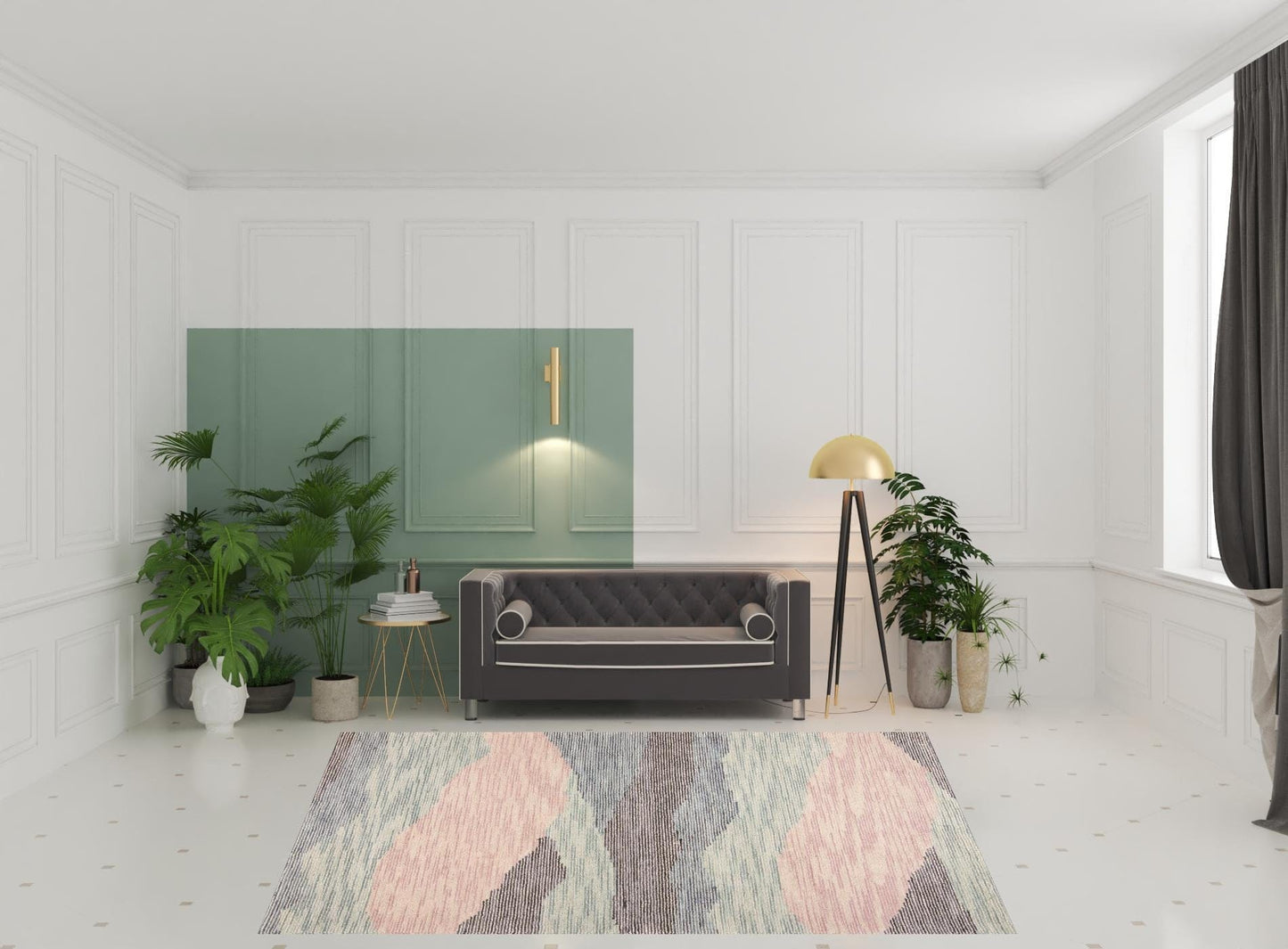 4' X 6' Pink Green And Blue Wool Abstract Tufted Handmade Area Rug