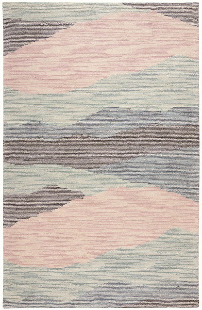 4' X 6' Pink Green And Blue Wool Abstract Tufted Handmade Area Rug