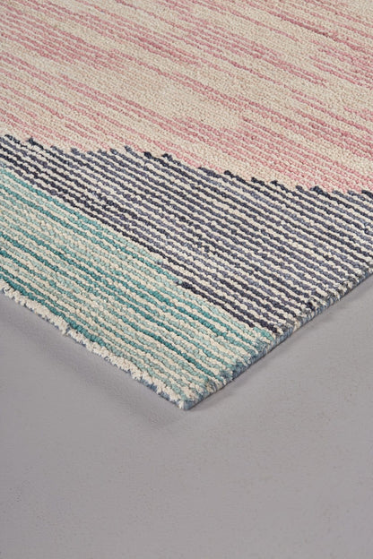 4' X 6' Pink Green And Blue Wool Abstract Tufted Handmade Area Rug