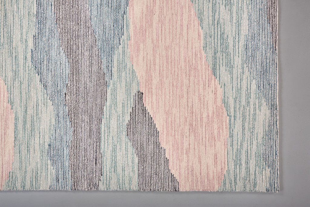 4' X 6' Pink Green And Blue Wool Abstract Tufted Handmade Area Rug