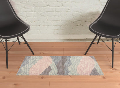4' X 6' Pink Green And Blue Wool Abstract Tufted Handmade Area Rug