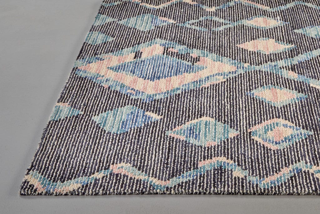 4' X 6' Blue Pink And Green Wool Geometric Tufted Handmade Area Rug