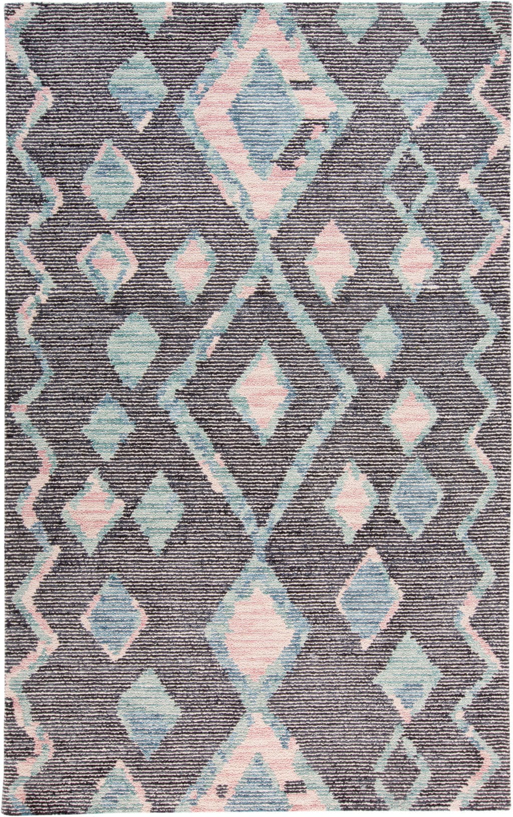 4' X 6' Blue Pink And Green Wool Geometric Tufted Handmade Area Rug