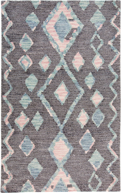 4' X 6' Blue Pink And Green Wool Geometric Tufted Handmade Area Rug