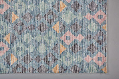 4' X 6' Gray Blue And Green Wool Geometric Tufted Handmade Area Rug