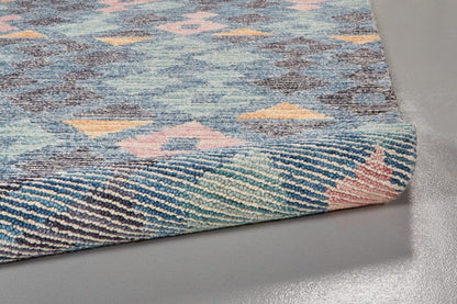 4' X 6' Gray Blue And Green Wool Geometric Tufted Handmade Area Rug