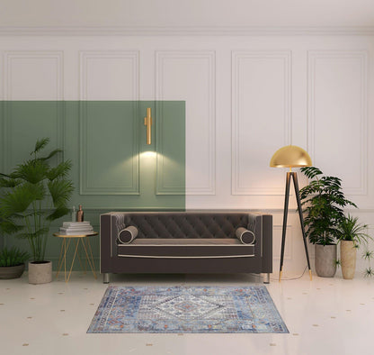 4' X 6' Blue Gray And Ivory Floral Stain Resistant Area Rug