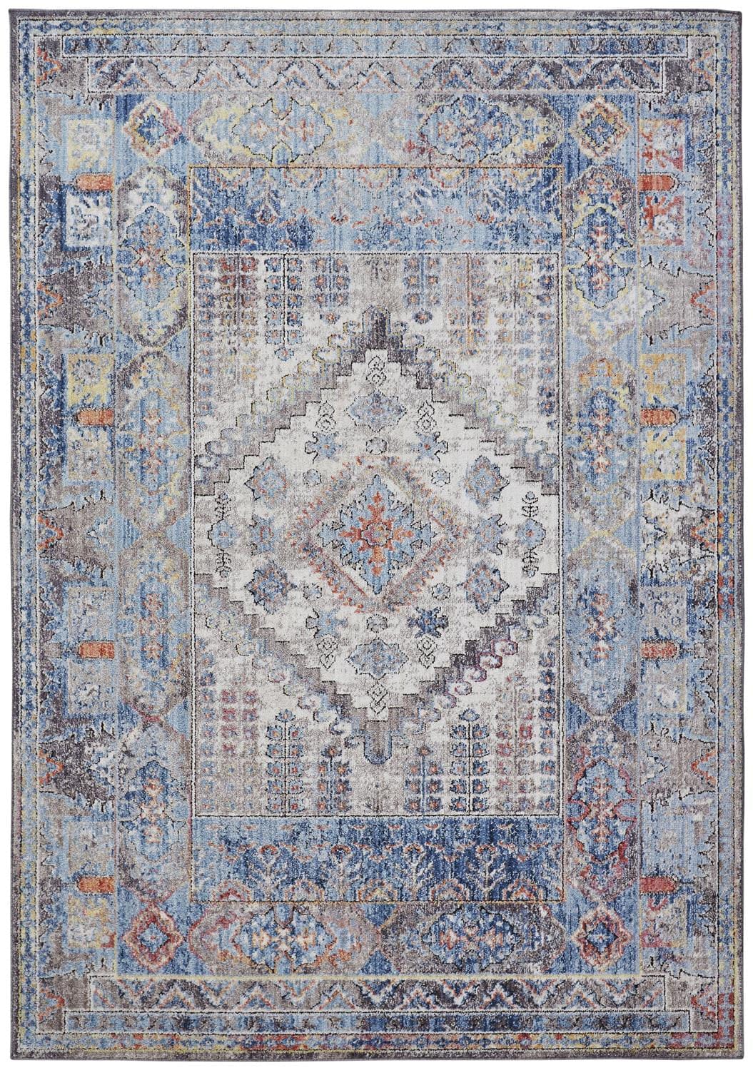 4' X 6' Blue Gray And Ivory Floral Stain Resistant Area Rug