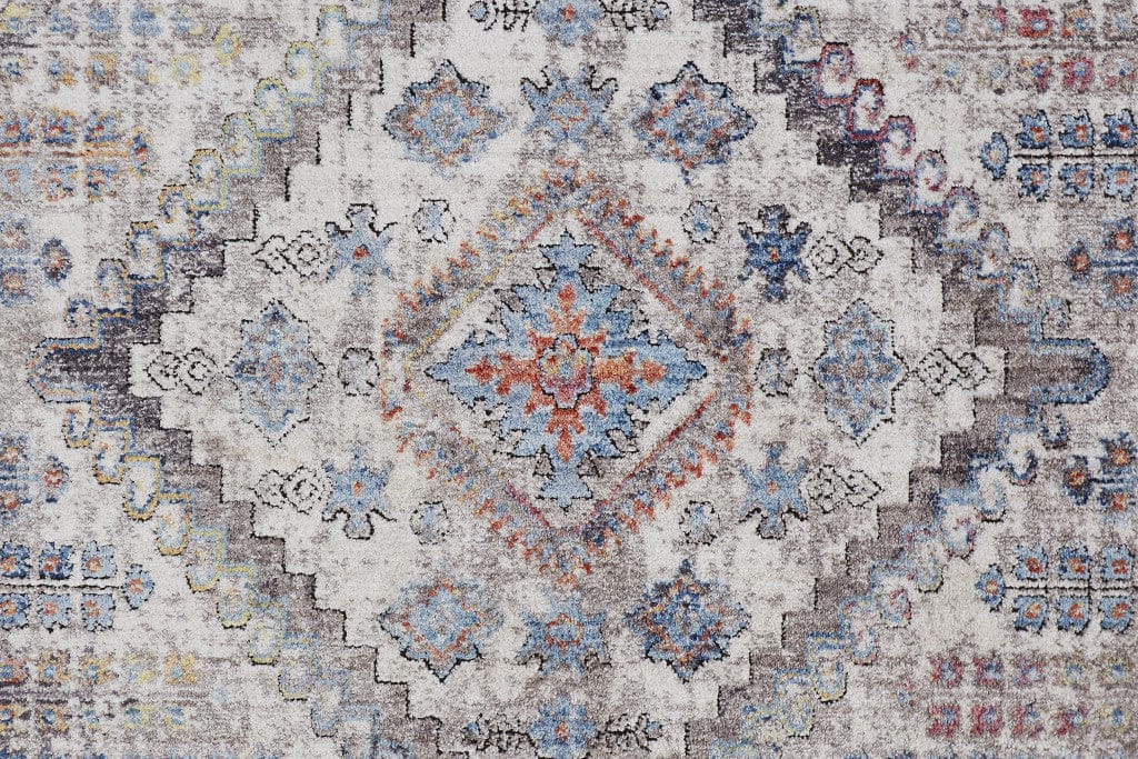 4' X 6' Blue Gray And Ivory Floral Stain Resistant Area Rug