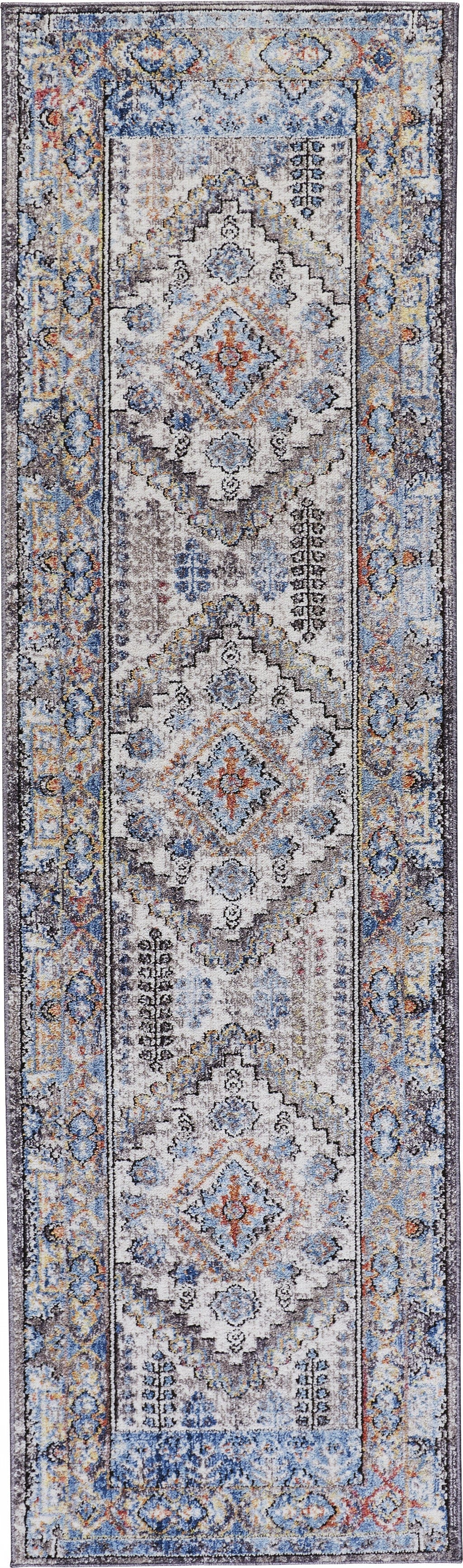 4' X 6' Blue Gray And Ivory Floral Stain Resistant Area Rug
