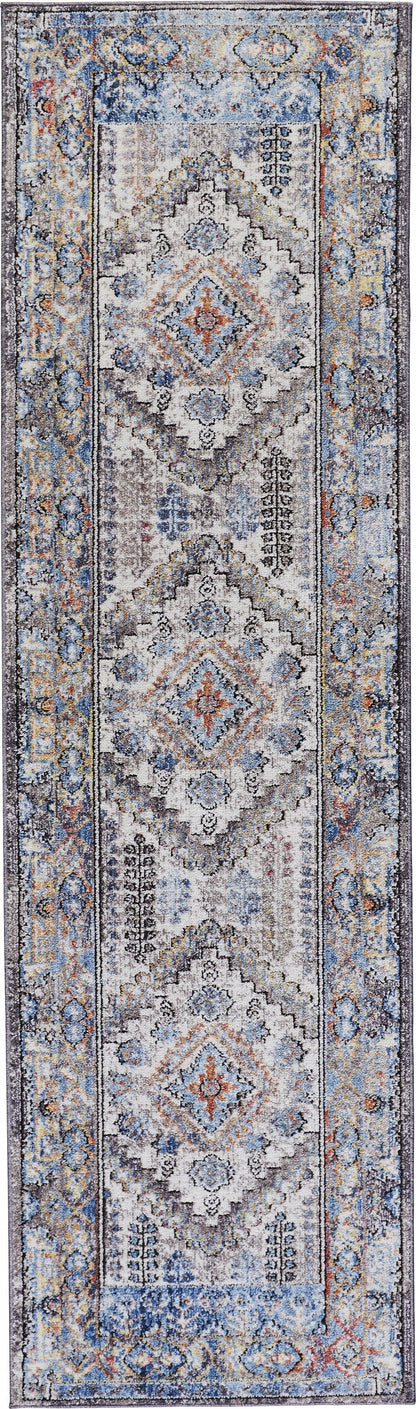 4' X 6' Blue Gray And Ivory Floral Stain Resistant Area Rug
