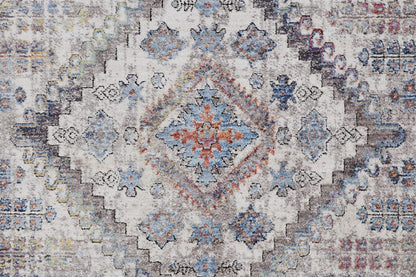 4' X 6' Blue Gray And Ivory Floral Stain Resistant Area Rug