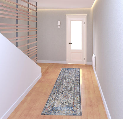 4' X 6' Blue Gray And Ivory Floral Stain Resistant Area Rug