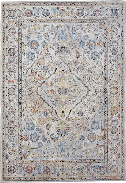 4' X 6' Taupe Blue And Gray Floral Stain Resistant Area Rug