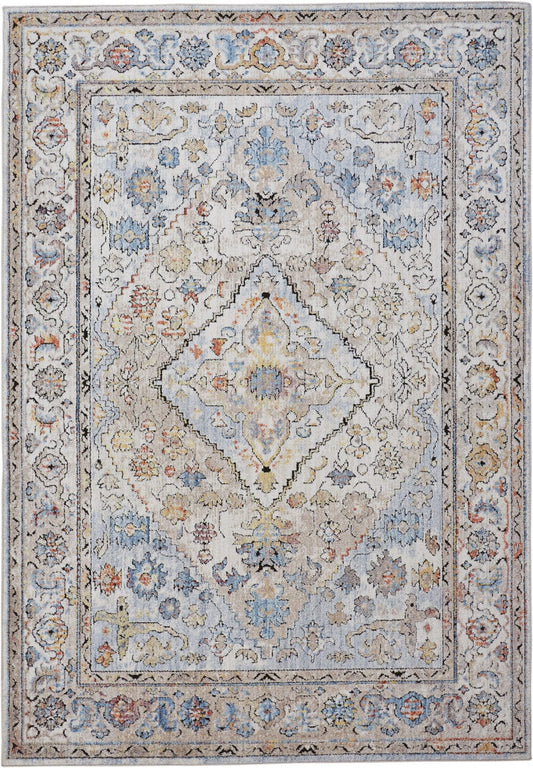 4' X 6' Taupe Blue And Gray Floral Stain Resistant Area Rug