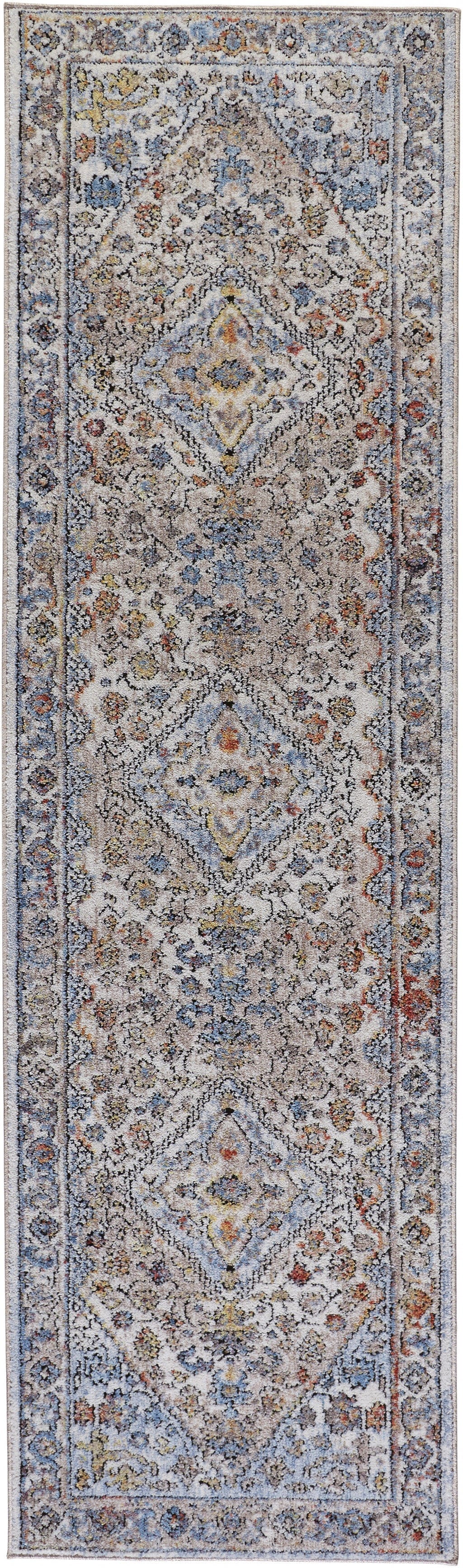 4' X 6' Taupe Blue And Gray Floral Stain Resistant Area Rug