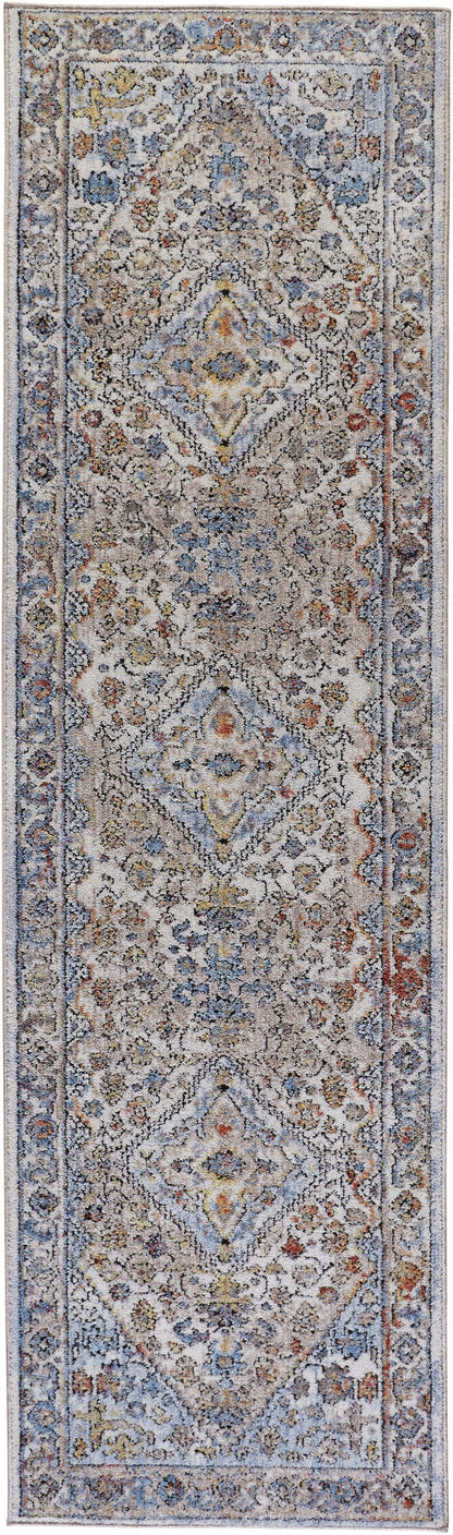 4' X 6' Taupe Blue And Gray Floral Stain Resistant Area Rug
