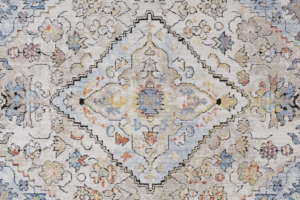 4' X 6' Taupe Blue And Gray Floral Stain Resistant Area Rug