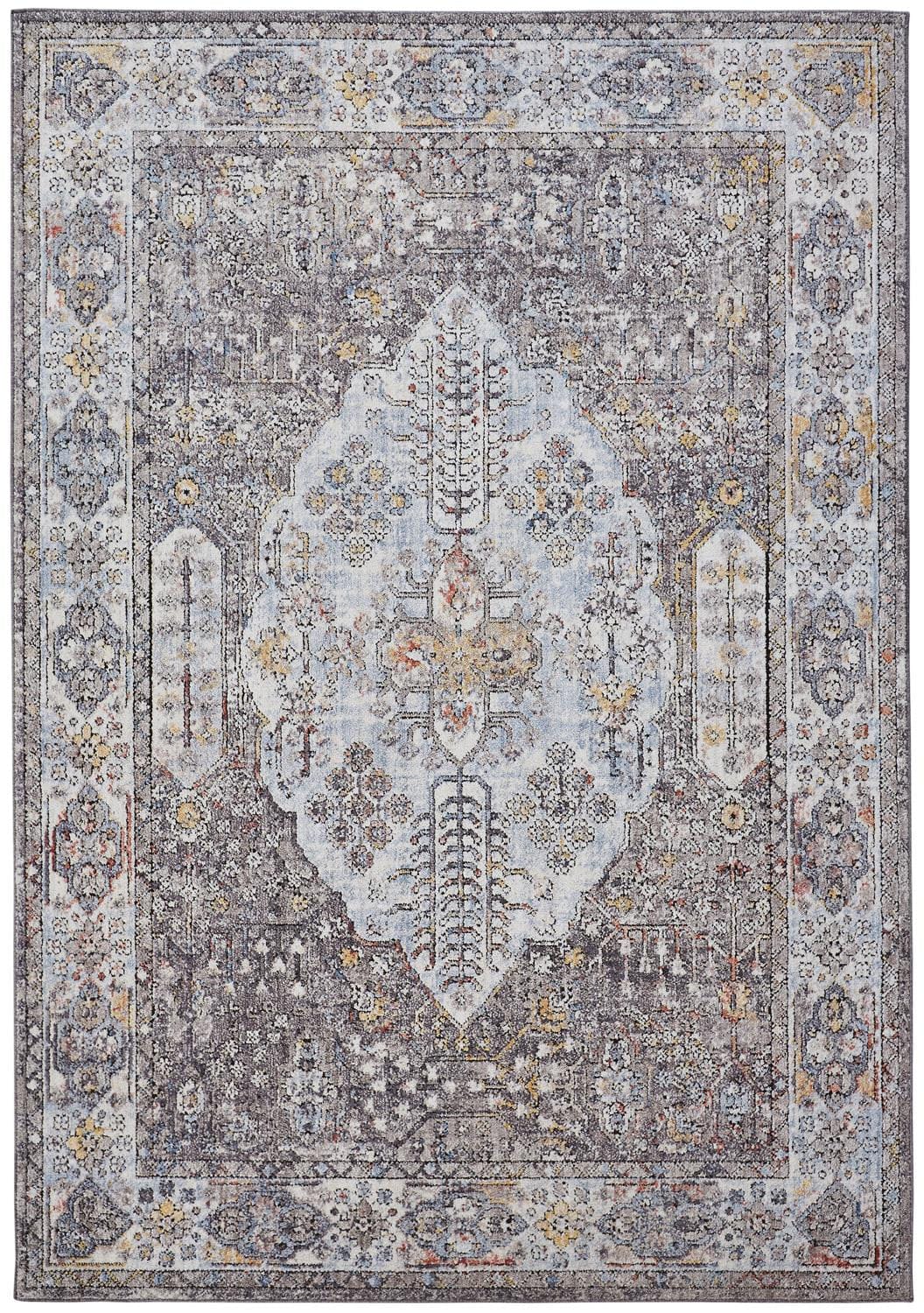 4' X 6' Gray Blue And Gold Floral Stain Resistant Area Rug