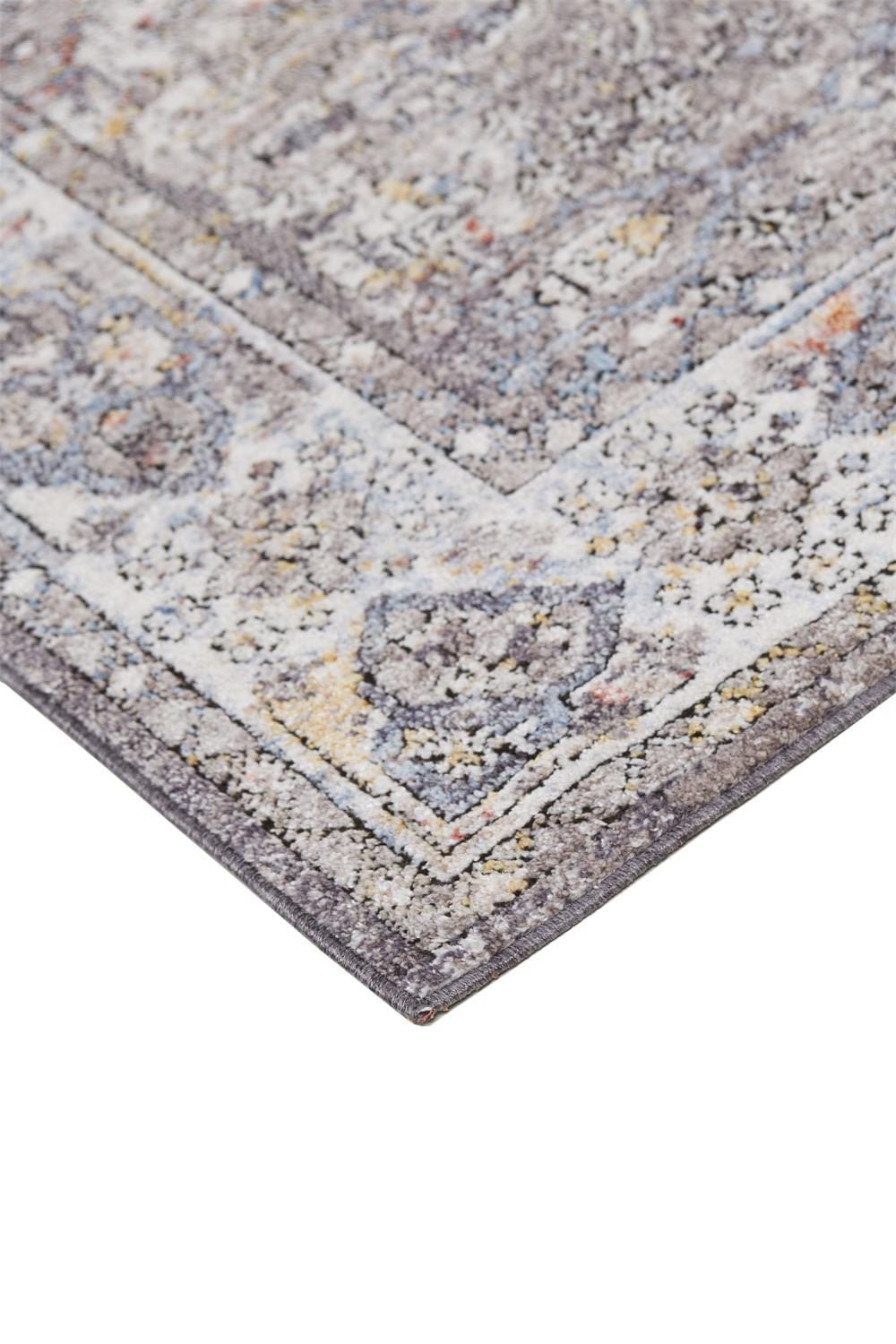 4' X 6' Gray Blue And Gold Floral Stain Resistant Area Rug