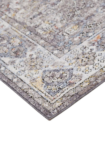 4' X 6' Gray Blue And Gold Floral Stain Resistant Area Rug