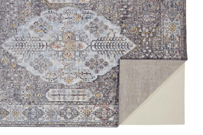 4' X 6' Gray Blue And Gold Floral Stain Resistant Area Rug