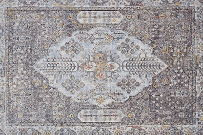 4' X 6' Gray Blue And Gold Floral Stain Resistant Area Rug