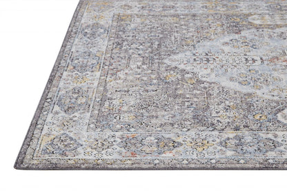 4' X 6' Gray Blue And Gold Floral Stain Resistant Area Rug