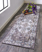 4' X 6' Gray Blue And Gold Floral Stain Resistant Area Rug