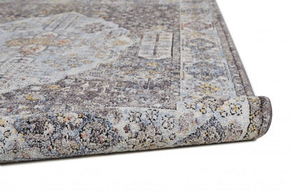 4' X 6' Gray Blue And Gold Floral Stain Resistant Area Rug