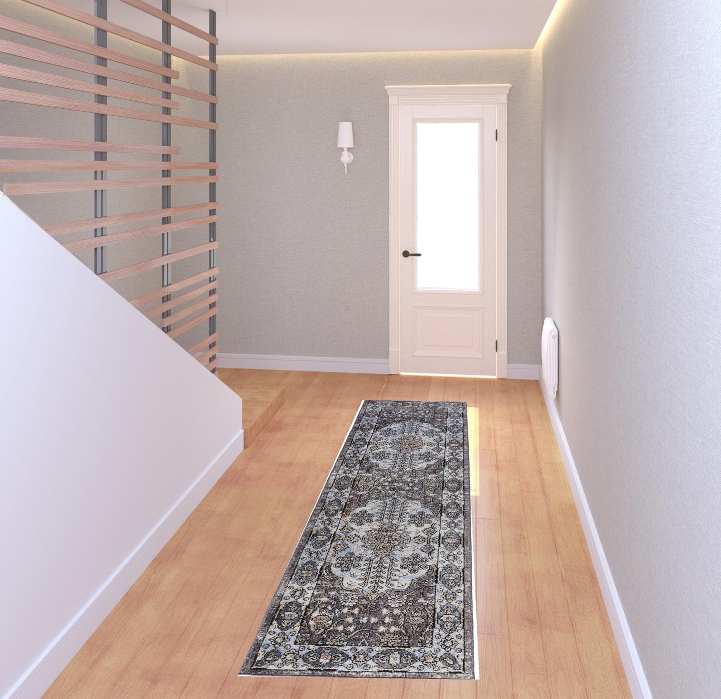 4' X 6' Gray Blue And Gold Floral Stain Resistant Area Rug