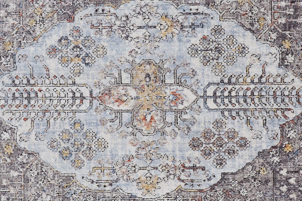 4' X 6' Gray Blue And Gold Floral Stain Resistant Area Rug