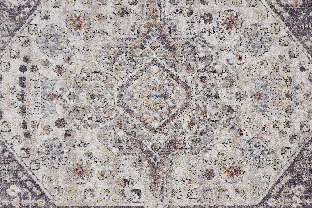 4' X 6' Purple Gray And Ivory Abstract Stain Resistant Area Rug