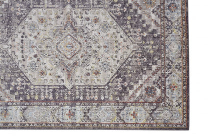 4' X 6' Purple Gray And Ivory Abstract Stain Resistant Area Rug