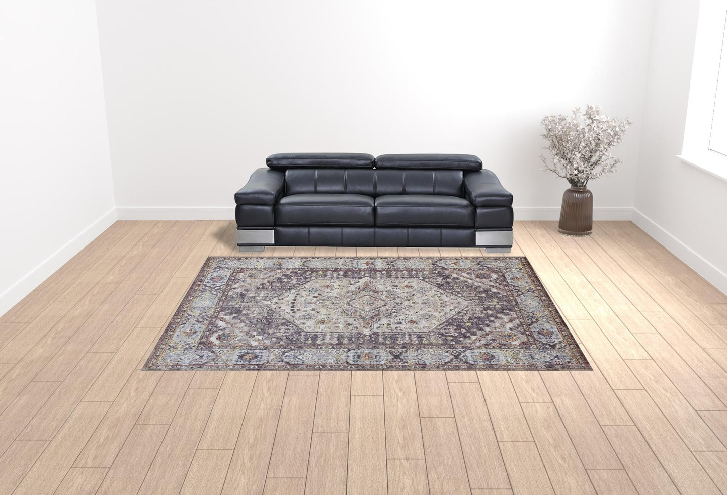 4' X 6' Purple Gray And Ivory Abstract Stain Resistant Area Rug