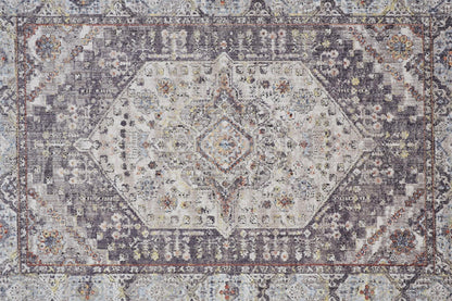 4' X 6' Purple Gray And Ivory Abstract Stain Resistant Area Rug