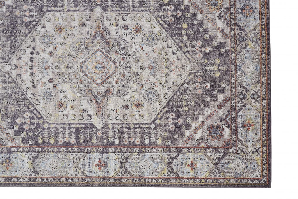 4' X 6' Purple Gray And Ivory Abstract Stain Resistant Area Rug