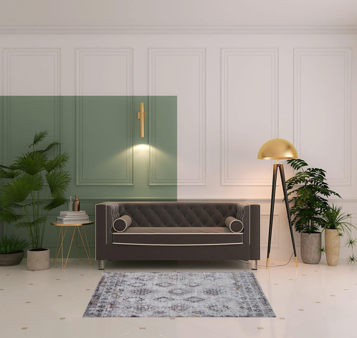 4' X 6' Gray Taupe And Blue Geometric Stain Resistant Area Rug