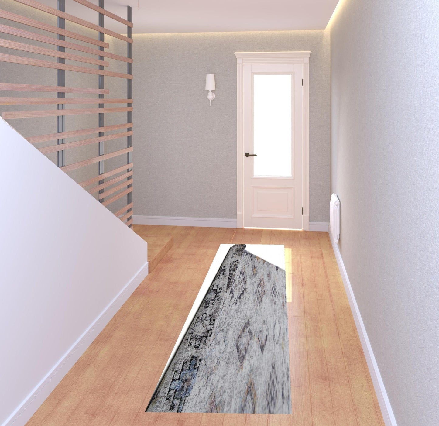 4' X 6' Gray Taupe And Blue Geometric Stain Resistant Area Rug