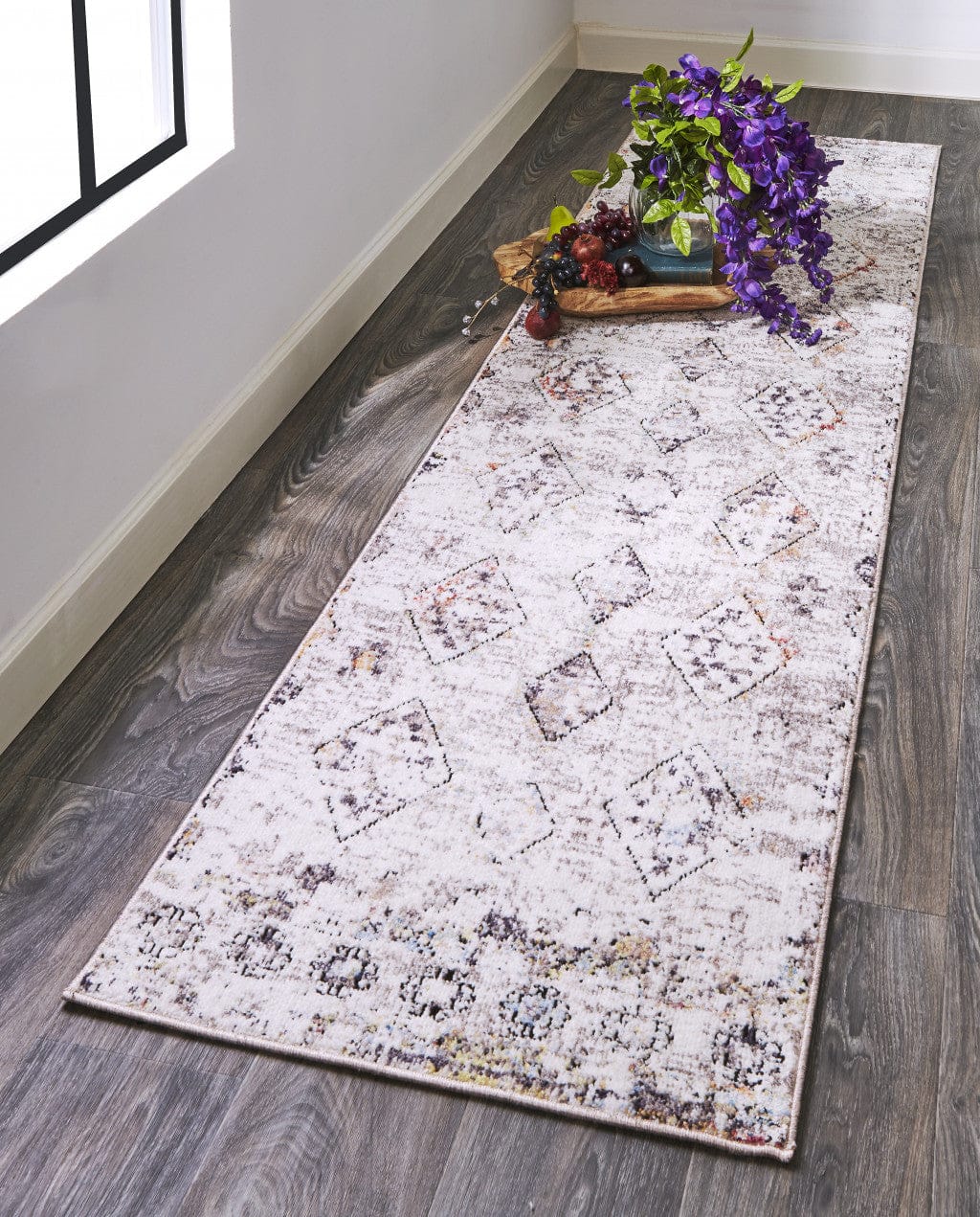 4' X 6' Gray Taupe And Blue Geometric Stain Resistant Area Rug