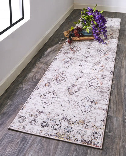 4' X 6' Gray Taupe And Blue Geometric Stain Resistant Area Rug