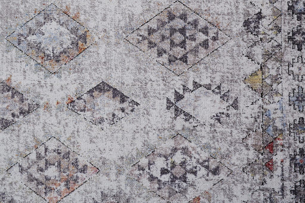 4' X 6' Gray Taupe And Blue Geometric Stain Resistant Area Rug