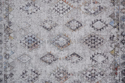 4' X 6' Gray Taupe And Blue Geometric Stain Resistant Area Rug